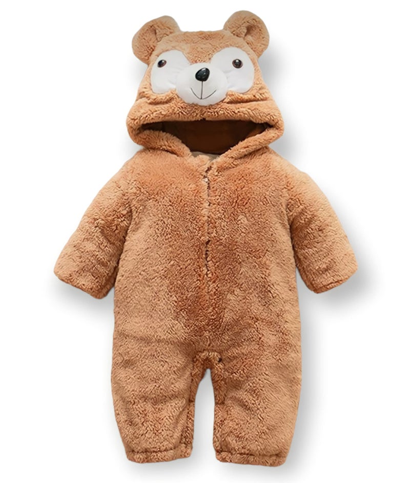 BRANDONN Unisex Baby Flannel Jumpsuit Panda Style Cosplay Clothes Bunting Outfits Snowsuit Hooded Romper Outwear (Camel TeddyBear, 9-12 Months) - Image 4
