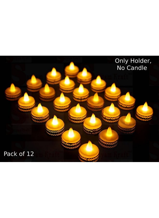 SATYAM KRAFT 12 Pcs Tealight Candle Holder Stands Round for Pooja thali Decoration Candle Stand Diya Stand for All Festive Pooja,Anniversary,Christmas,Wedding Decoration Item (Pack of 12, Golden) - pzsku/ZE6B92A5BFE30A6C14E29Z/45/_/1740118104/ebc9e672-bd61-49fe-8a27-cf0e9f491337