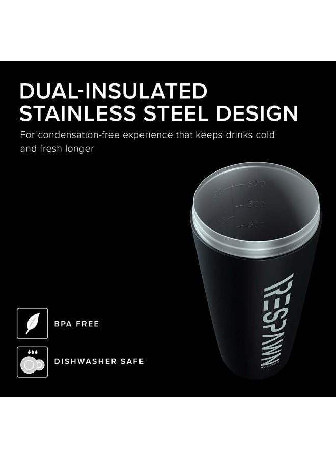 RESPAWN By Razer Stainless Steel Shaker - Black - Dual-Insulated Shaker Cup - Built-In Grate - Locking Cap - 20oz - Image 3