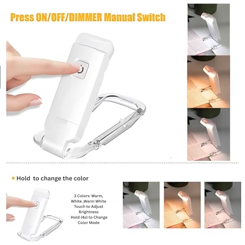 One94Store Book Lamp for Students, USB Rechargeable LED Study Light, 3 Brightness & Color Modes, Clip-On, Portable & Eye-Friendly (White) - Image 2