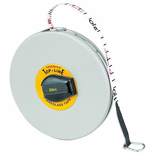 FREEMANS FT50 Fiberglass Top Line Measuring Tape - 50m/165ft || Case Reinforced with Stainless Steel Band || Durable Winding Mechanism Handle and Stainless Steel Mouth with End Hook - Image 1