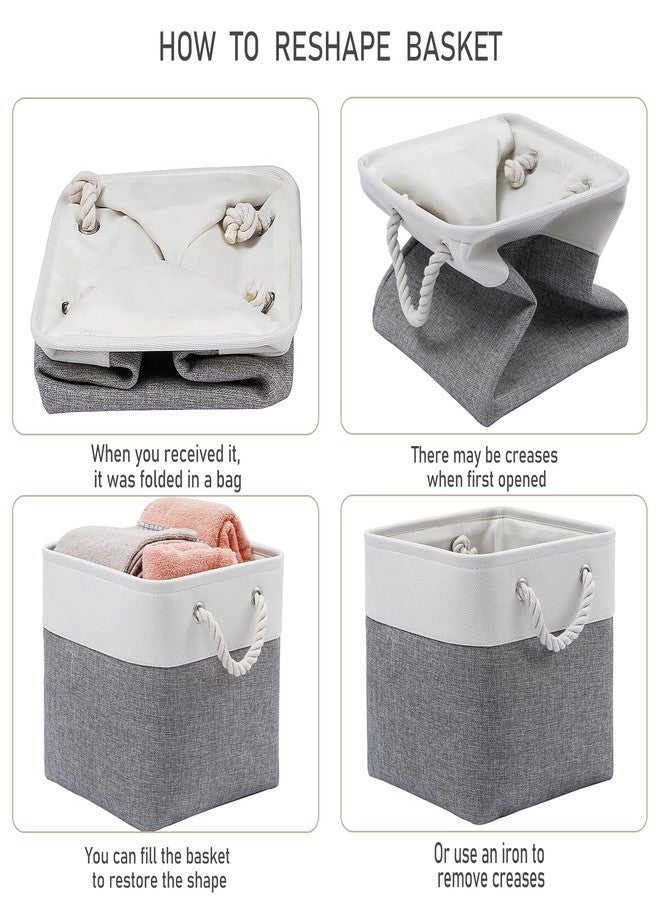 MidmmVick 13 x 13 Inch Cube Storage Bins, 6 Pack Extra Large Collapsible Fabric Storage Bin with Ropes, Foldable Storage Cubes for Home (White & Grey-13"x13"x13") - Image 5