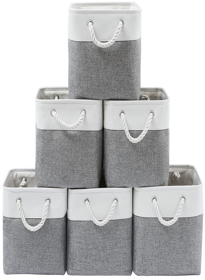 MidmmVick 13 x 13 Inch Cube Storage Bins, 6 Pack Extra Large Collapsible Fabric Storage Bin with Ropes, Foldable Storage Cubes for Home (White & Grey-13"x13"x13") - Image 1
