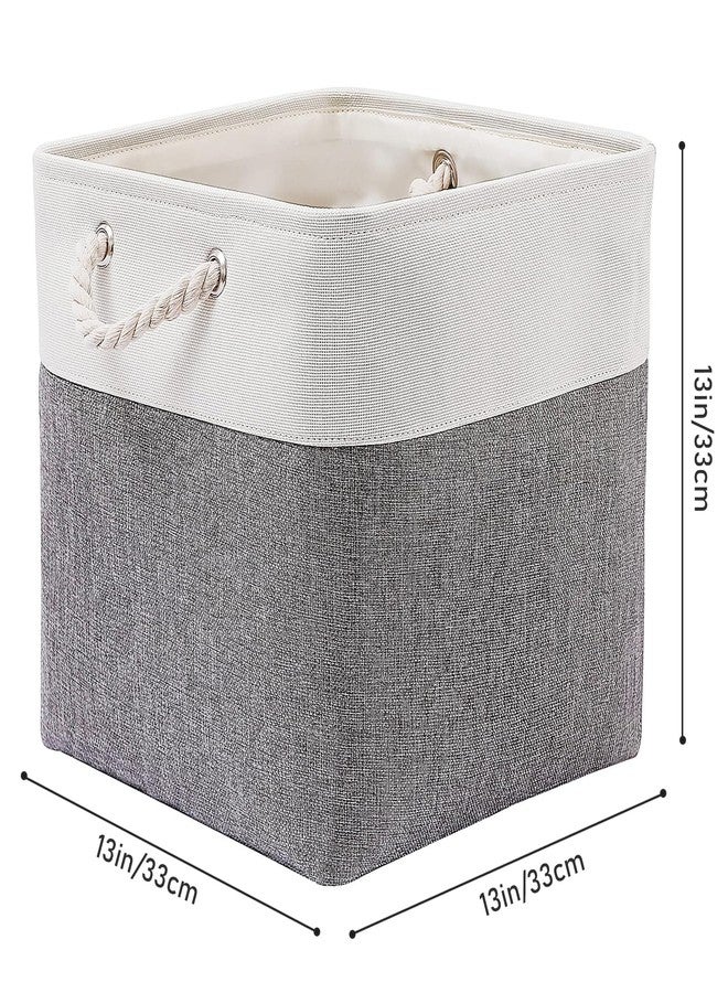 MidmmVick 13 x 13 Inch Cube Storage Bins, 6 Pack Extra Large Collapsible Fabric Storage Bin with Ropes, Foldable Storage Cubes for Home (White & Grey-13"x13"x13") - Image 4