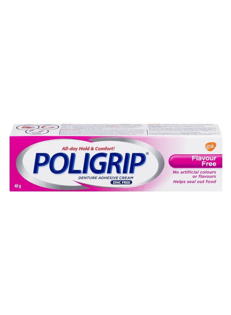 Poligrip Flavour Free Denture Adhesive Cream 40g