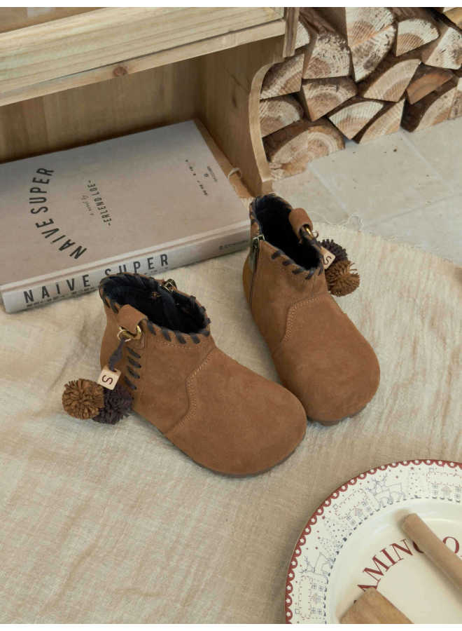 Xshx Retro Handmade | Uni Ethnic Style Leather Boots Inner Zipper Rubber Sole Anti-slip Winter Fleece Lined