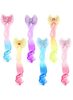 Waydress 6 Color Mermaid Hair Clips Rainbow Extension Bow Hair Clip Cute Ponytail Princess Headdress Horsetail Valentines Day Gift Dress up Party Birthday Accessories 15in