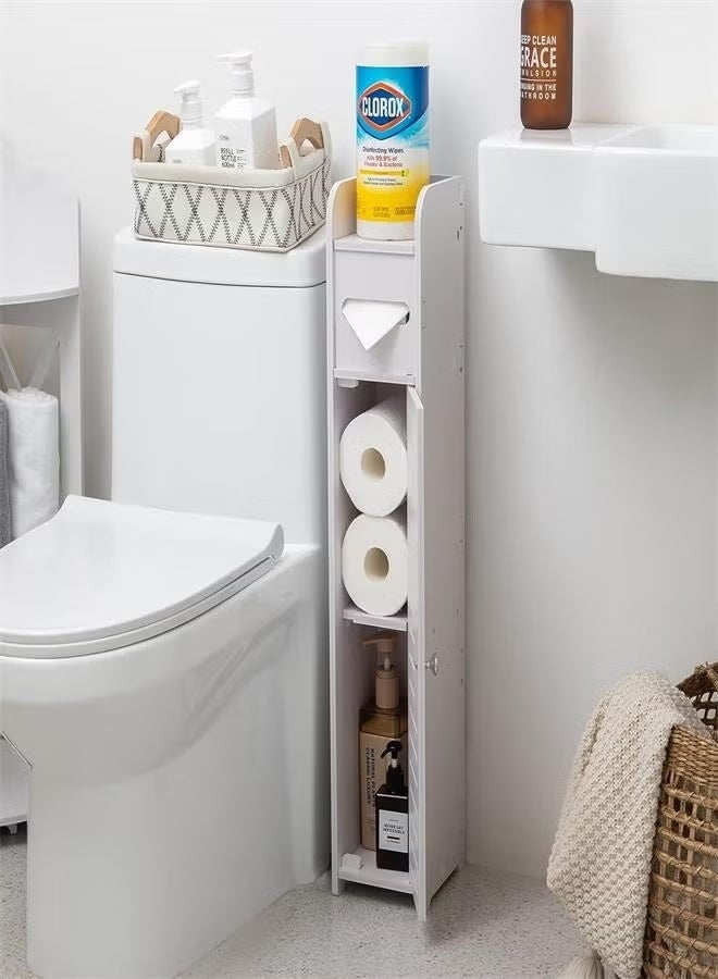 A small storage cabinet, ideal for toilet paper holders, a bathroom organizer for small spaces, white. - Image 3