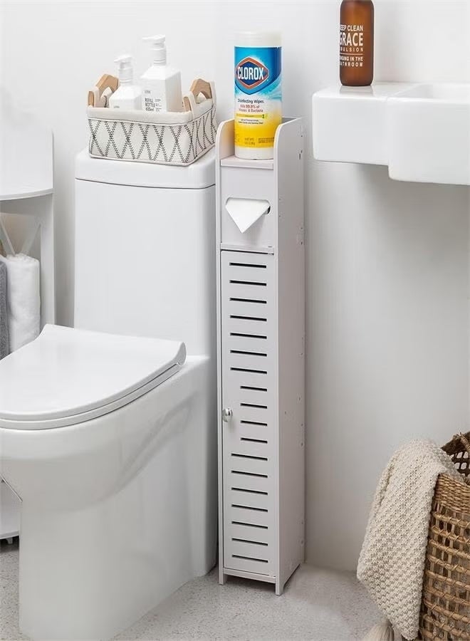 A small storage cabinet, ideal for toilet paper holders, a bathroom organizer for small spaces, white. - Image 1