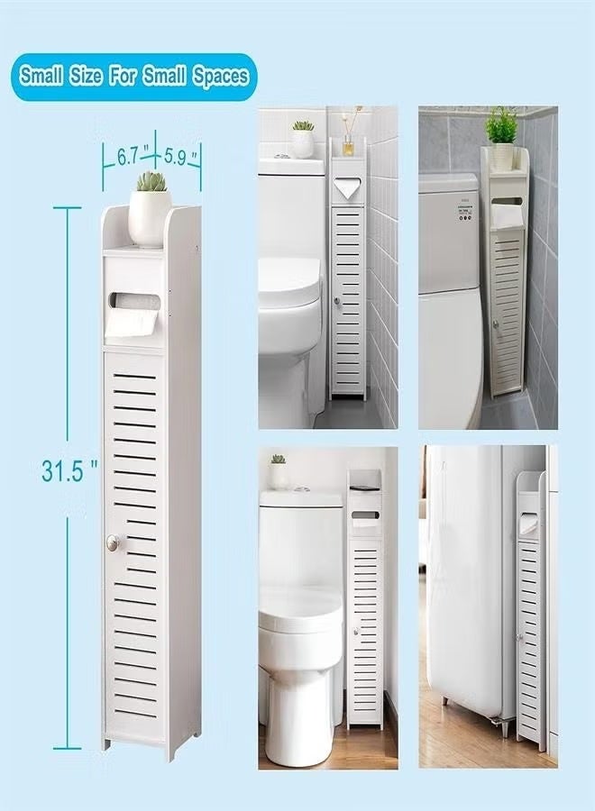 A small storage cabinet, ideal for toilet paper holders, a bathroom organizer for small spaces, white. - Image 2