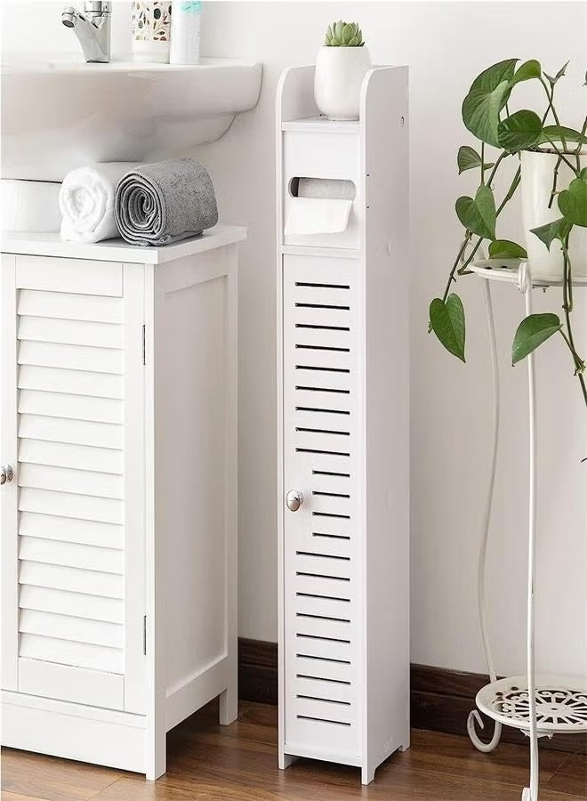 A small storage cabinet, ideal for toilet paper holders, a bathroom organizer for small spaces, white. - Image 5