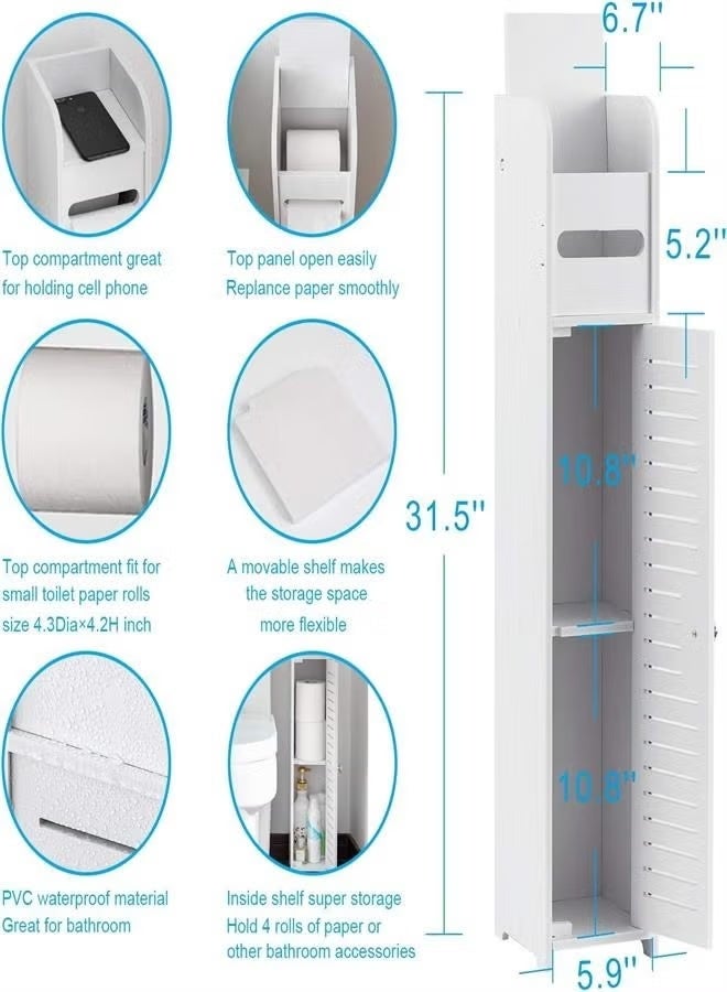 A small storage cabinet, ideal for toilet paper holders, a bathroom organizer for small spaces, white. - Image 4