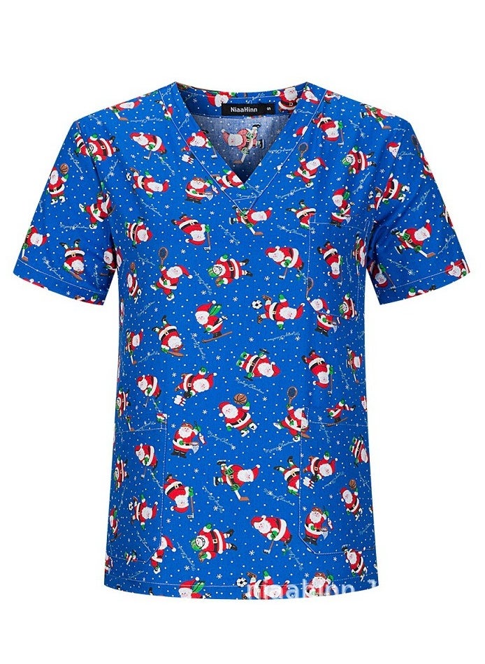 Loquat Unisex Printed V-Neck Medical Uniform Scrubs Top for Women/Men Workwear 