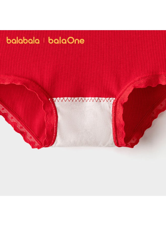 Balabala Kids Girls Antibacterial Breathable Cotton Boxer Briefs 3-pack Red New Year Edition - Image 2