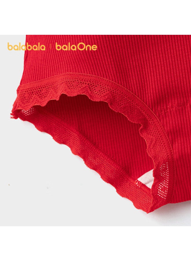 Balabala Kids Girls Antibacterial Breathable Cotton Boxer Briefs 3-pack Red New Year Edition - Image 3