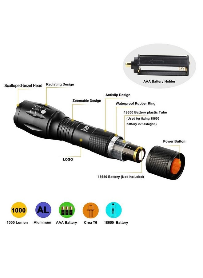 yIFeNG Dotcom Tactical Flashlight,Ultra Bright LED Flashlight with Adjustable Focus and 5 Light Modes for Camping Hiking Emergency (1 Pack)  - Image 4