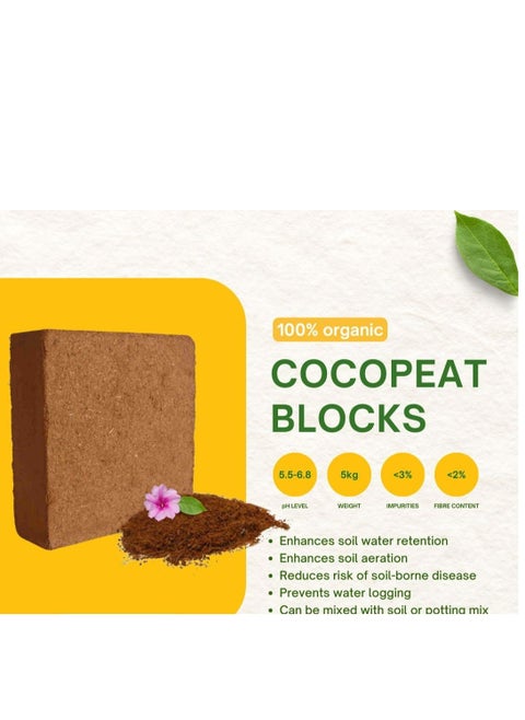 AgriGuru Cocopeat Block | 5 KG | Coir Pith Block | Coconut Fibers | Soil Media | Soil Amendment | Potting Soil | Growing Media | Germination Media|