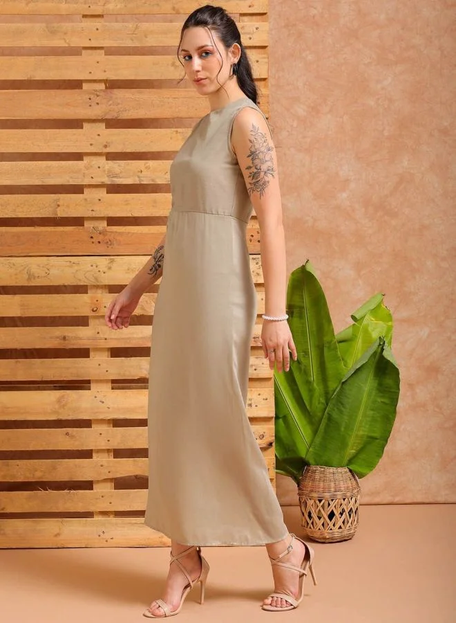 Freehand  Women Fit and Flared Solid Round Neck Sleeveless Cut Out Dress for Women | Best Price UAE