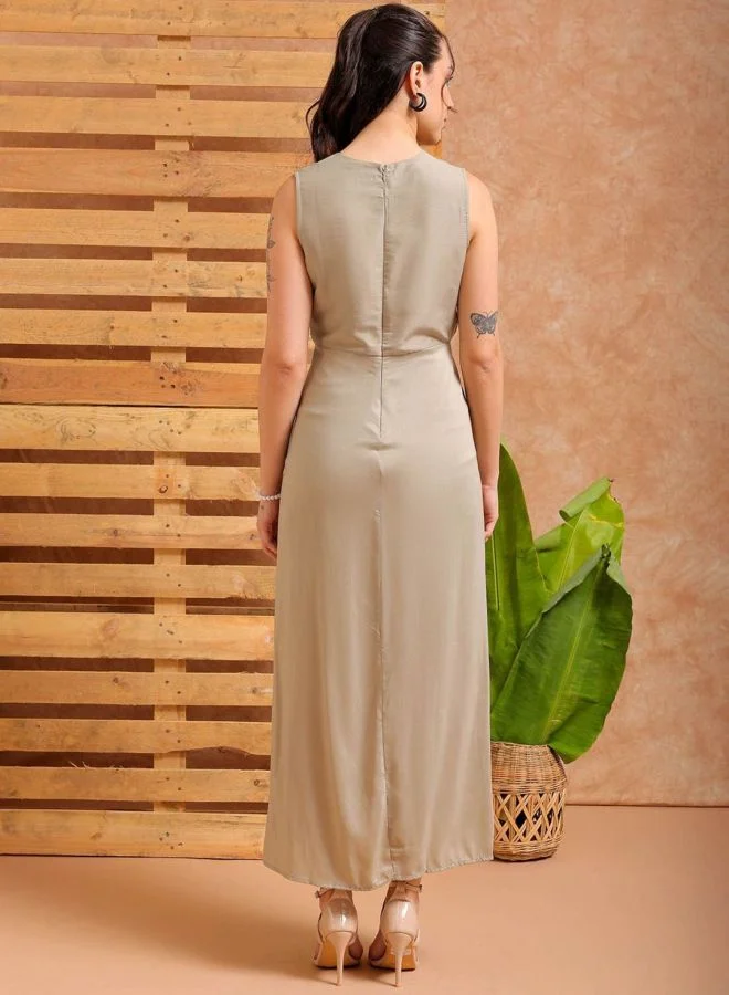 Freehand  Women Fit and Flared Solid Round Neck Sleeveless Cut Out Dress for Women | Best Price UAE