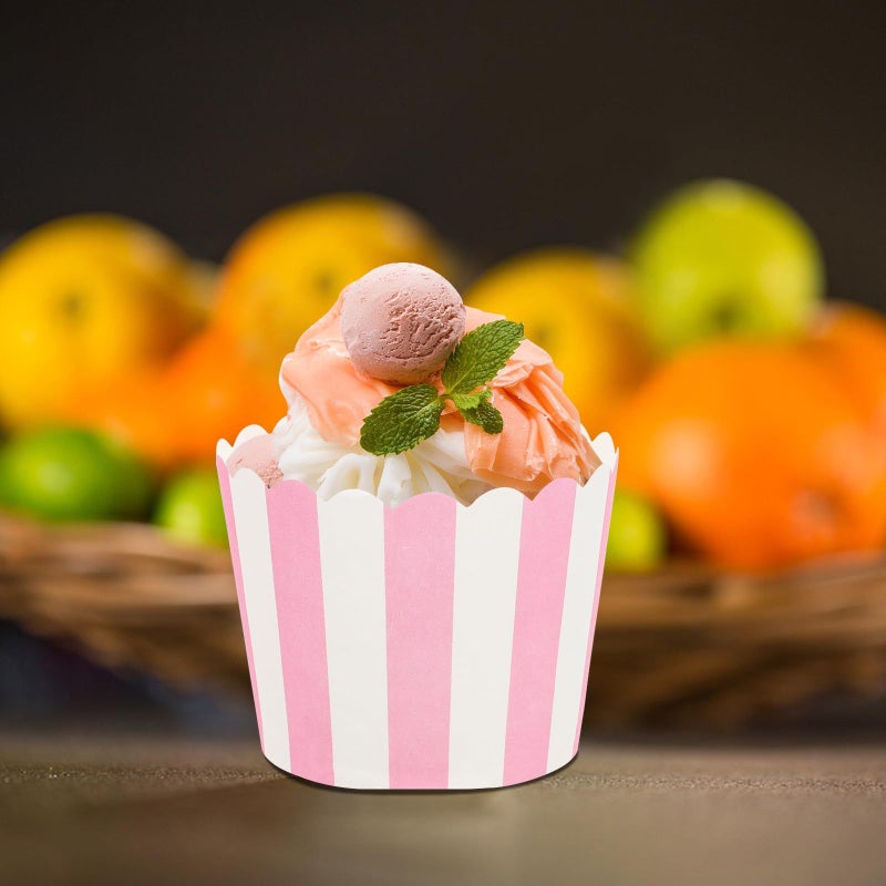 Pink Striped Muffin Cups 100 Pcs High Temperature Resistant Baking Paper Cupcake Liners for DIY Party Supplies - Image 5