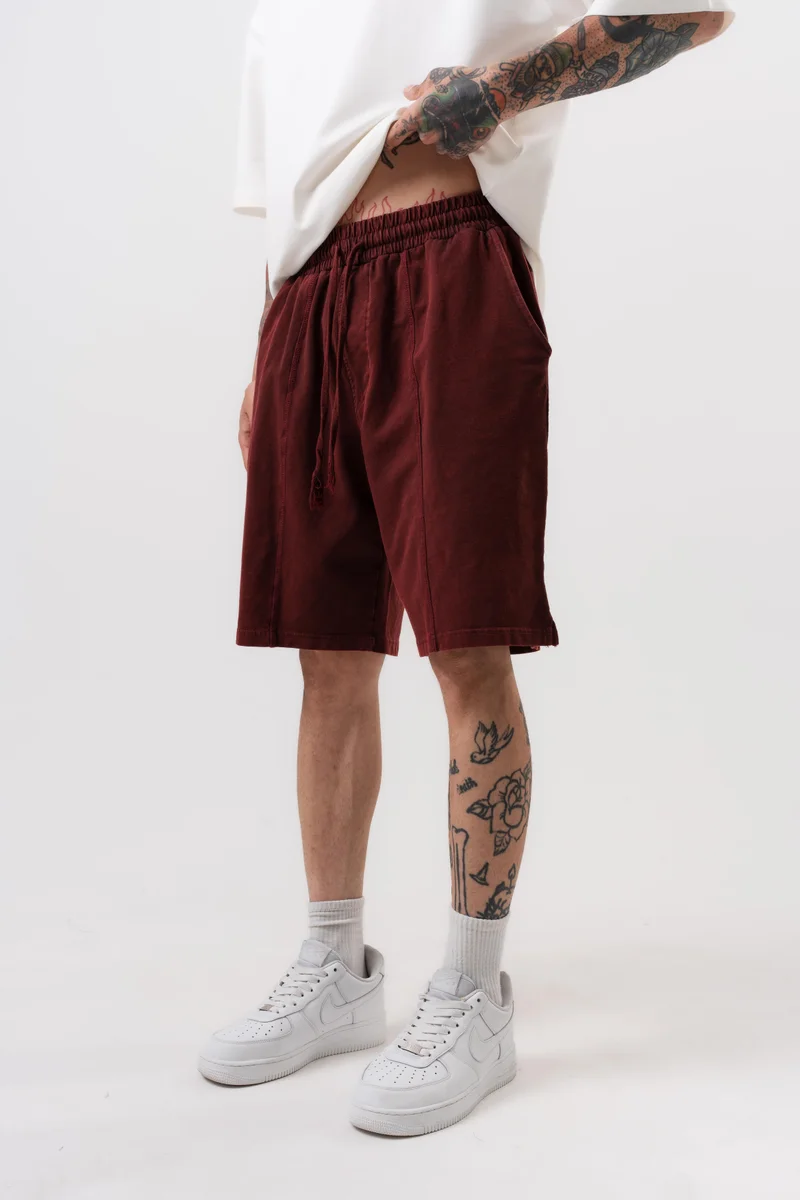 RESPIRE Men's Front Embroidery Detail Elastic Waist Shorts Bordeaux