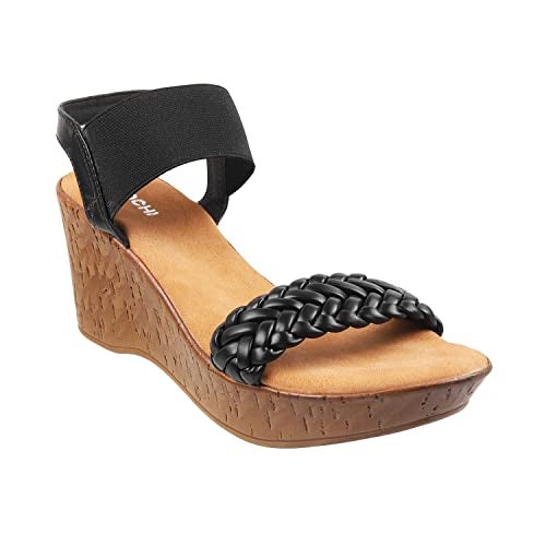 Mochi Women Black Synthetic Leather Wegde Heel Sandal UK/6 EU/39 (34-42) - Image 2
