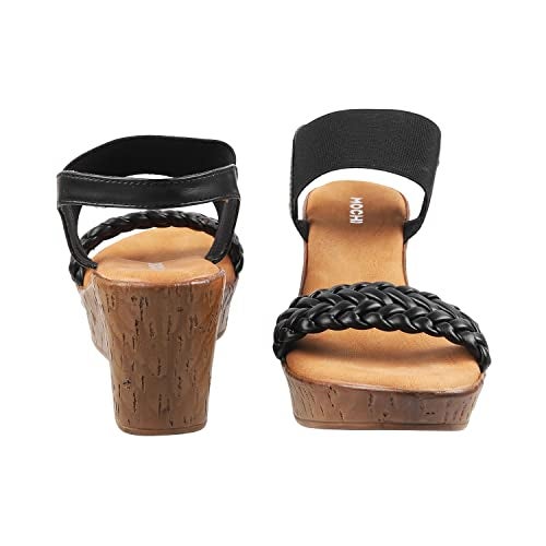 Mochi Women Black Synthetic Leather Wegde Heel Sandal UK/6 EU/39 (34-42) - Image 5