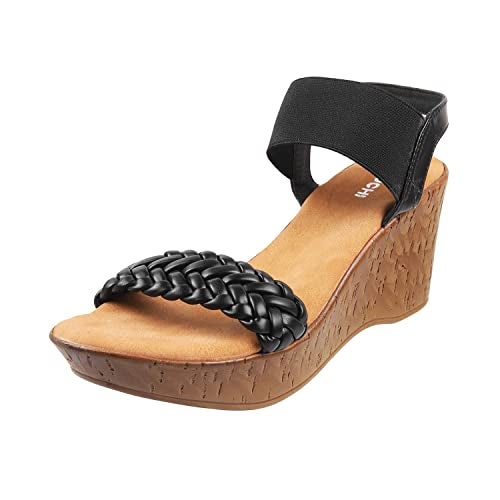 Mochi Women Black Synthetic Leather Wegde Heel Sandal UK/6 EU/39 (34-42) - Image 1