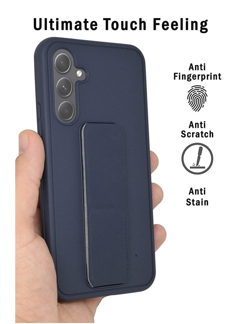 Denx Samsung Galaxy A15 Case with Kickstand and Magnetic Holder, Premium Vertical Strap and Grip with Silicone Holder, multiple viewing positions for Samsung Galaxy A15 (Dark Blue) - Image 3