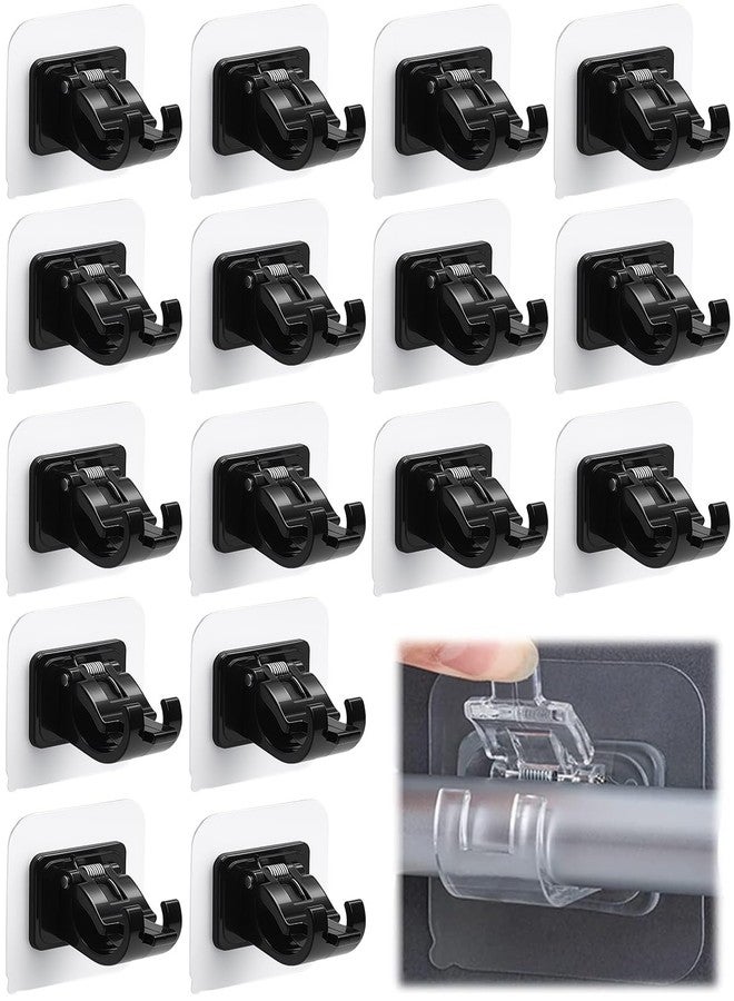Tendiren Curtain Rod Bracket No Drilling 16pcs, Self Adhesive Nail Free Curtain Rod Wall Brackets Hooks, Adjustable Drapery Towel Holder Fixing Hook for Home Bathroom Kitchen and Hotel Use (Black) - Image 1