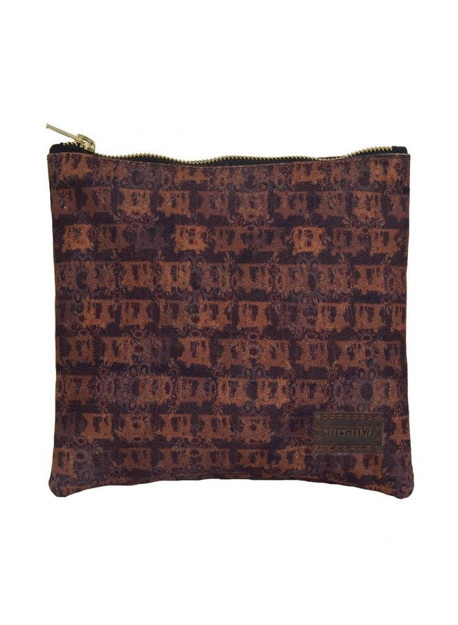 Fatfatiya Brown Auto Flower Handmade Multipurpose Utility Pouch with Zip Clouser for Women & Girls, Ideal for Daily Use & Travel, Easy to Storing Keys, Wallet, Makeup and Accessories (23x16.5x1) - Image 1