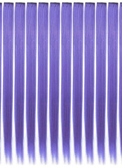 ECOCHARMS 12 PCS Princess Party Highlight Lavender Hair Pieces Colored Hair Extensions Clip in/On for Girls Wig Pieces 20 Inch (Lavender)  - Image 2