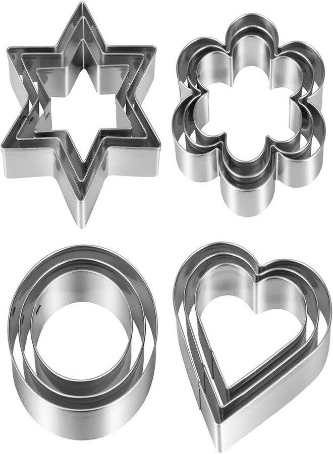 CLICKSY 12-Piece Stainless Steel Cookie Cutter Set | Heart, Flower, Star & Round Shapes | Food-Grade, Non-Stick & Durable Biscuit Cutters | Perfect for Baking, Fondant & Snacks - Image 1