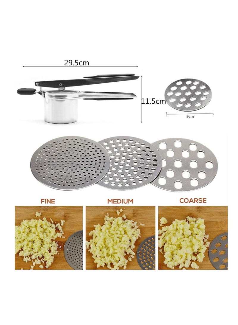 مصفاة البطاطس وهرسها مع 3 أقراص قابلة للتبديل متعددة الوظائف هراسة فواكه لوازم المطبخ هرسات طعام من الفولاذ المقاوم للصدأ - Image 2