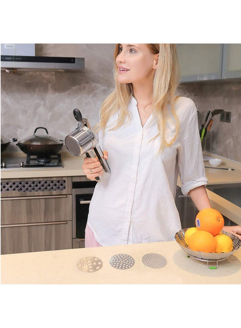 مصفاة البطاطس وهرسها مع 3 أقراص قابلة للتبديل متعددة الوظائف هراسة فواكه لوازم المطبخ هرسات طعام من الفولاذ المقاوم للصدأ - Image 5