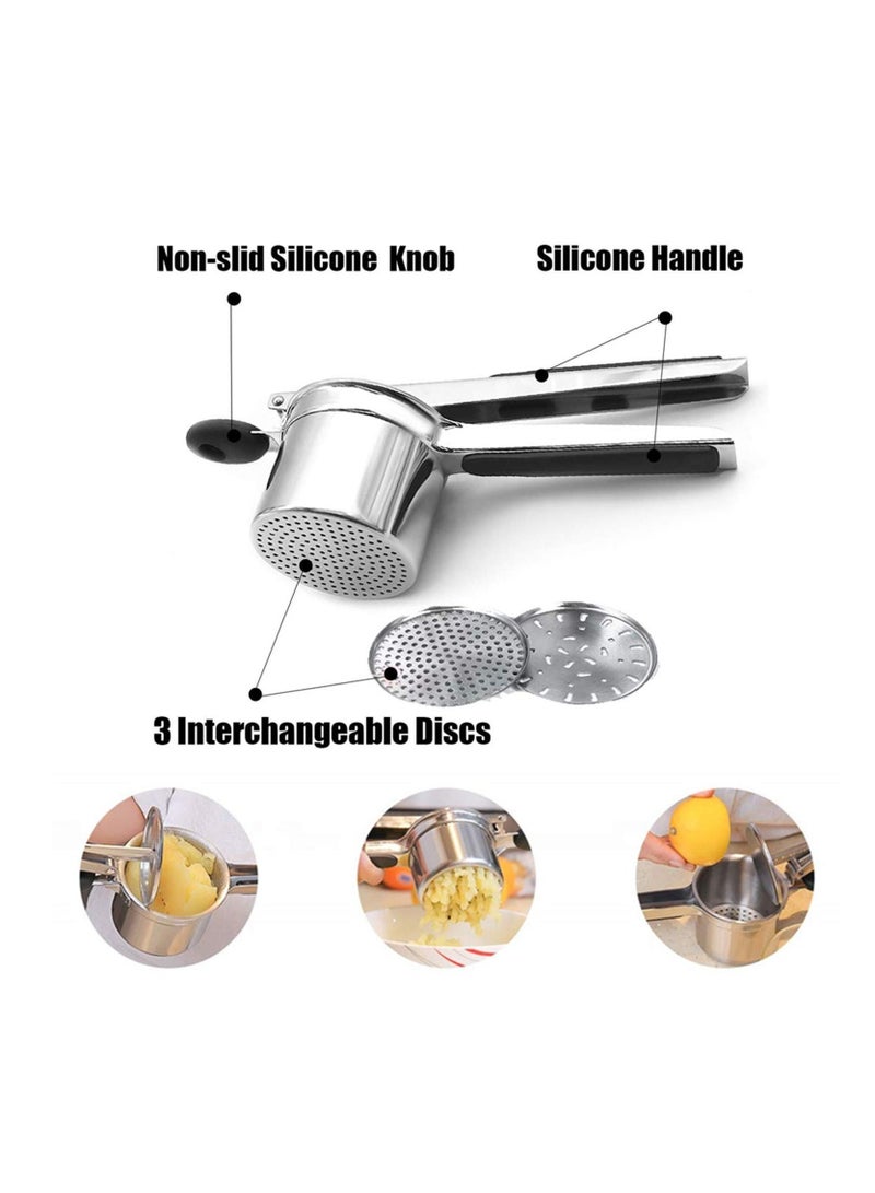مصفاة البطاطس وهرسها مع 3 أقراص قابلة للتبديل متعددة الوظائف هراسة فواكه لوازم المطبخ هرسات طعام من الفولاذ المقاوم للصدأ - Image 4