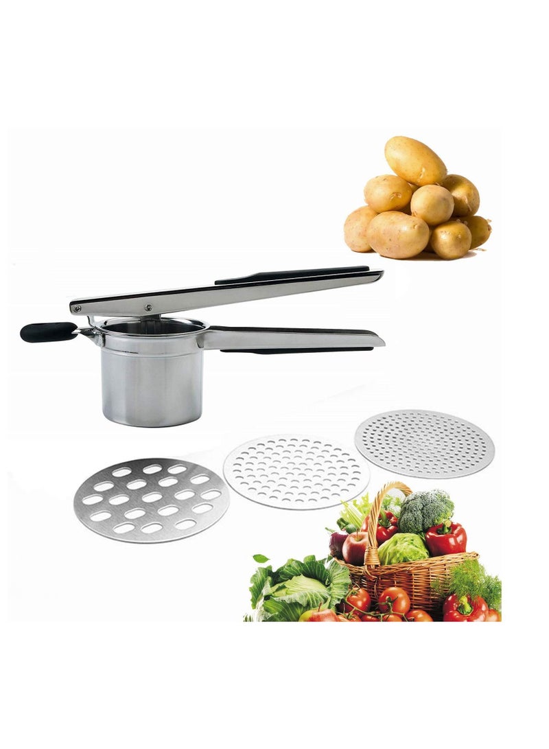 مصفاة البطاطس وهرسها مع 3 أقراص قابلة للتبديل متعددة الوظائف هراسة فواكه لوازم المطبخ هرسات طعام من الفولاذ المقاوم للصدأ - Image 1