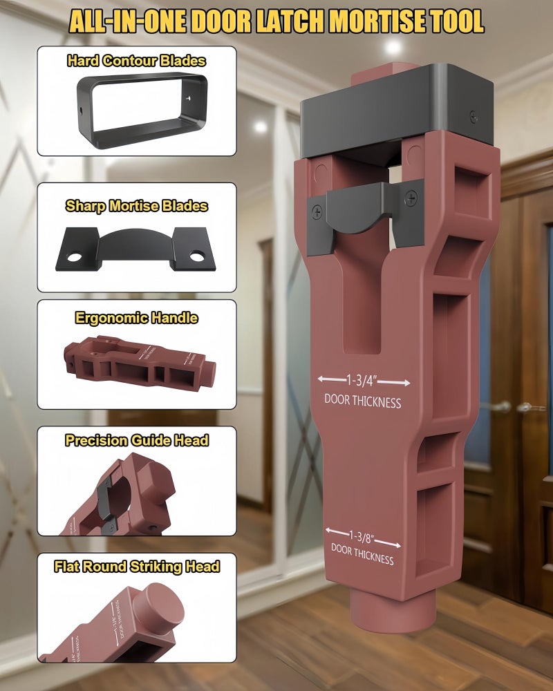 Xfopz Door Latch Mortise Tool, Door Latch Installation Kit, Accurate Professional Installation, Door Latch Tool for Use with 1-3/4" or 1-3/8" Thick Wooden Door Strike Plate Jig - Image 2