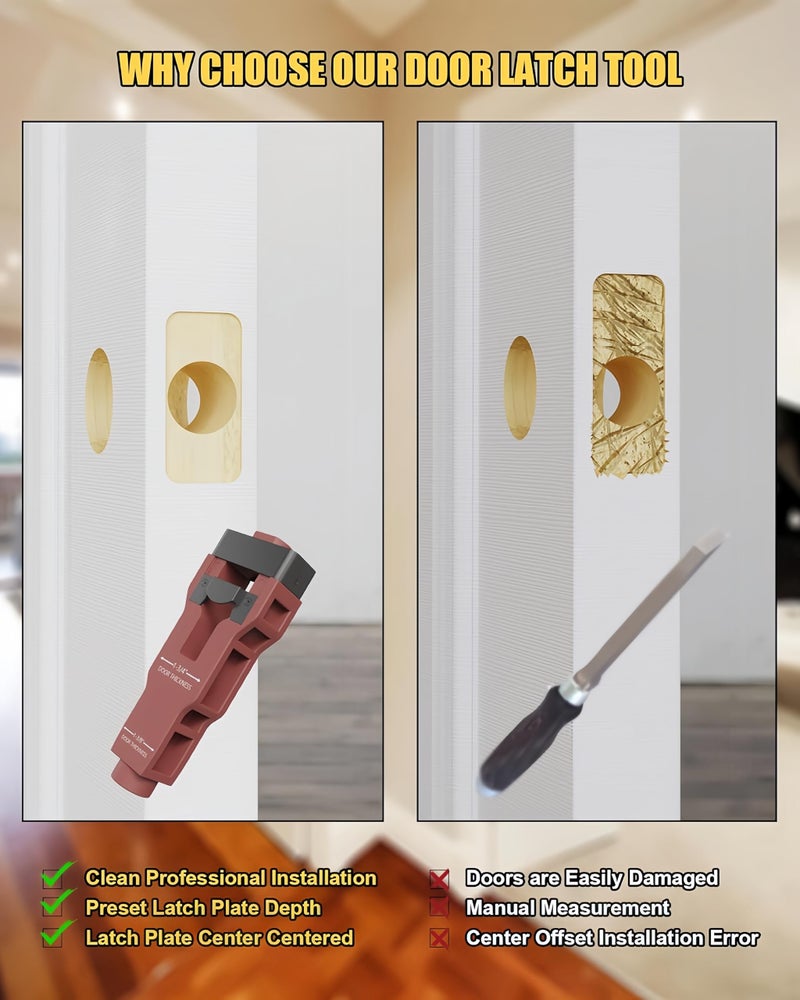 Xfopz Door Latch Mortise Tool, Door Latch Installation Kit, Accurate Professional Installation, Door Latch Tool for Use with 1-3/4" or 1-3/8" Thick Wooden Door Strike Plate Jig - Image 5