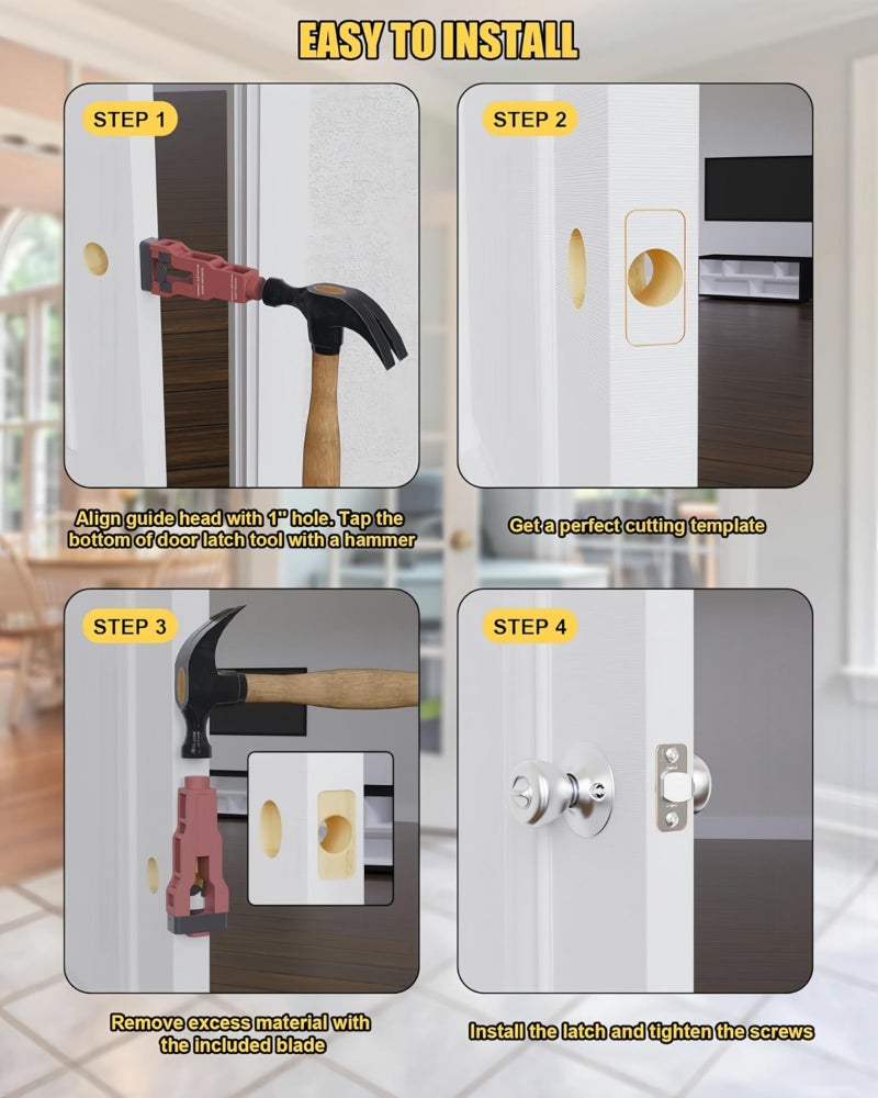 Xfopz Door Latch Mortise Tool, Door Latch Installation Kit, Accurate Professional Installation, Door Latch Tool for Use with 1-3/4" or 1-3/8" Thick Wooden Door Strike Plate Jig - Image 4