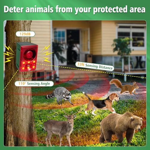 ChunHee Solar Outdoor Motion Sensor Alarm with Dog Barking Gunshot Sound, Support Recording and Adjustable Volume, 130db Loud Noise Maker 3 Work Modes Strobe Light for Home, Villa, Farm, Barn (2pack) - Image 3