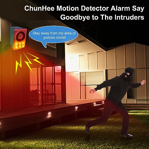 ChunHee Solar Outdoor Motion Sensor Alarm with Dog Barking Gunshot Sound, Support Recording and Adjustable Volume, 130db Loud Noise Maker 3 Work Modes Strobe Light for Home, Villa, Farm, Barn (2pack) - Image 4