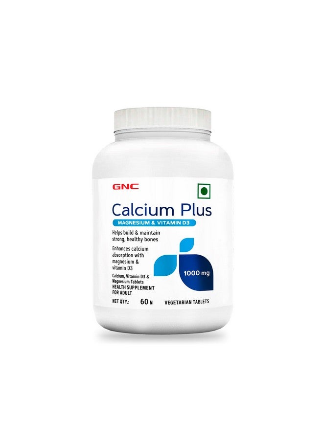 GNC Calcium Plus 1000mg with Magnesium and Vitamin D3 | Supports Strong Bones | Healthy Calcium Levels & Improved Absorption | Promotes Bone Mineral Density | Overall Bone Health| 60 Tablets - Image 1