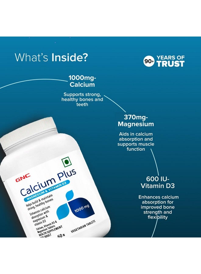 GNC Calcium Plus 1000mg with Magnesium and Vitamin D3 | Supports Strong Bones | Healthy Calcium Levels & Improved Absorption | Promotes Bone Mineral Density | Overall Bone Health| 60 Tablets - Image 3