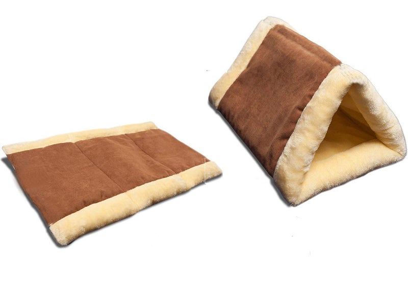 AMICA 2-in-1 Pet Bed Snooze Tunnel Mat Winter Warm Cats Dogs Blanket Kitten Kennel Crate Cage Colour Brown Cat - Image 2