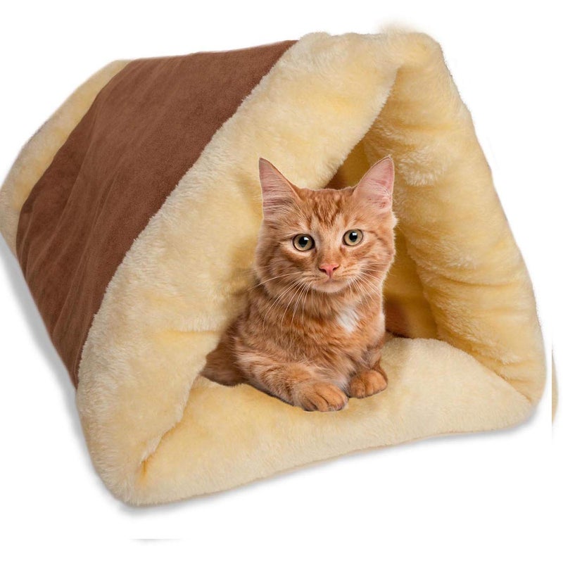 AMICA 2-in-1 Pet Bed Snooze Tunnel Mat Winter Warm Cats Dogs Blanket Kitten Kennel Crate Cage Colour Brown Cat - Image 5