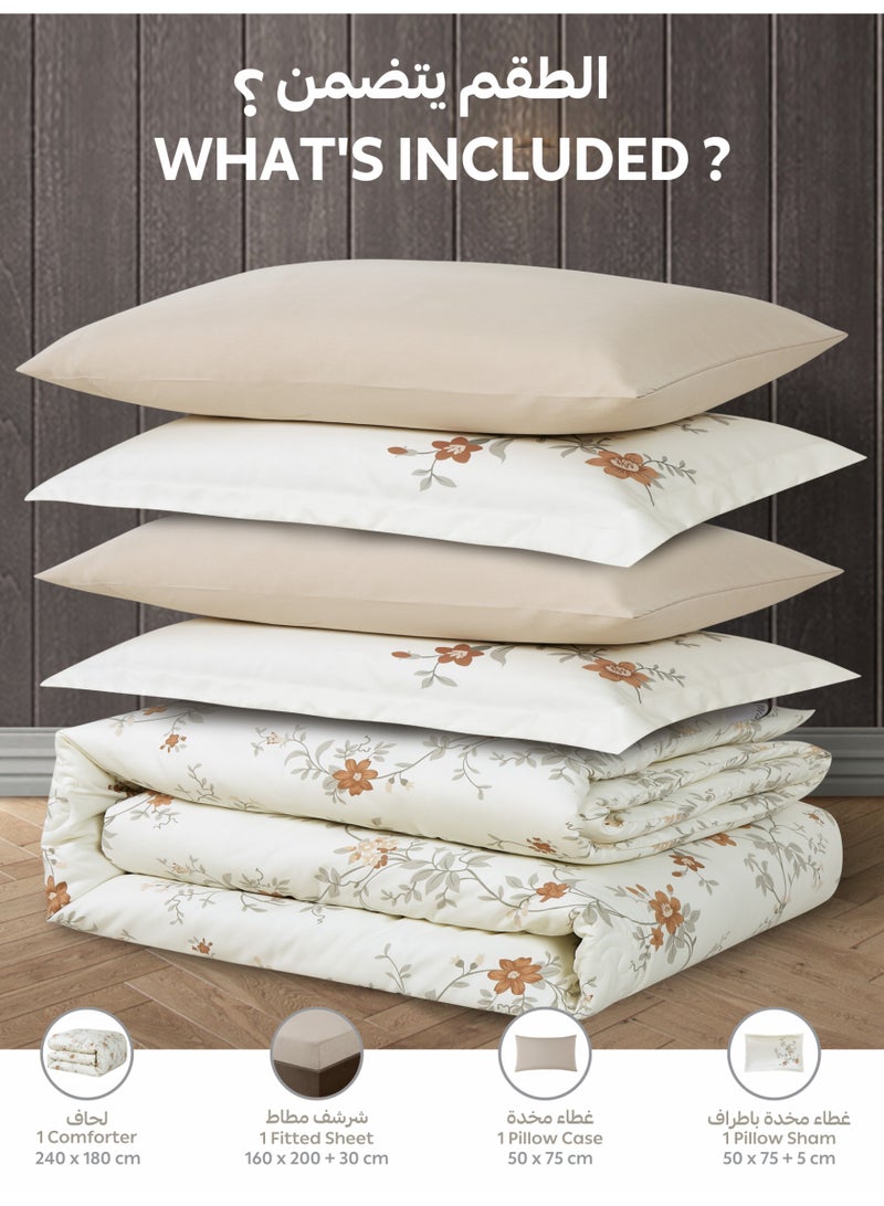 Doona Printed 4-Pcs Queen Comforter Bedding Set Fits 160x200cm -Includes Comforter, Fitted Sheet, Pillow Shams & Pillowcases – Soft Microfiber Fabric with Soft 350 GSm Filling - Image 4