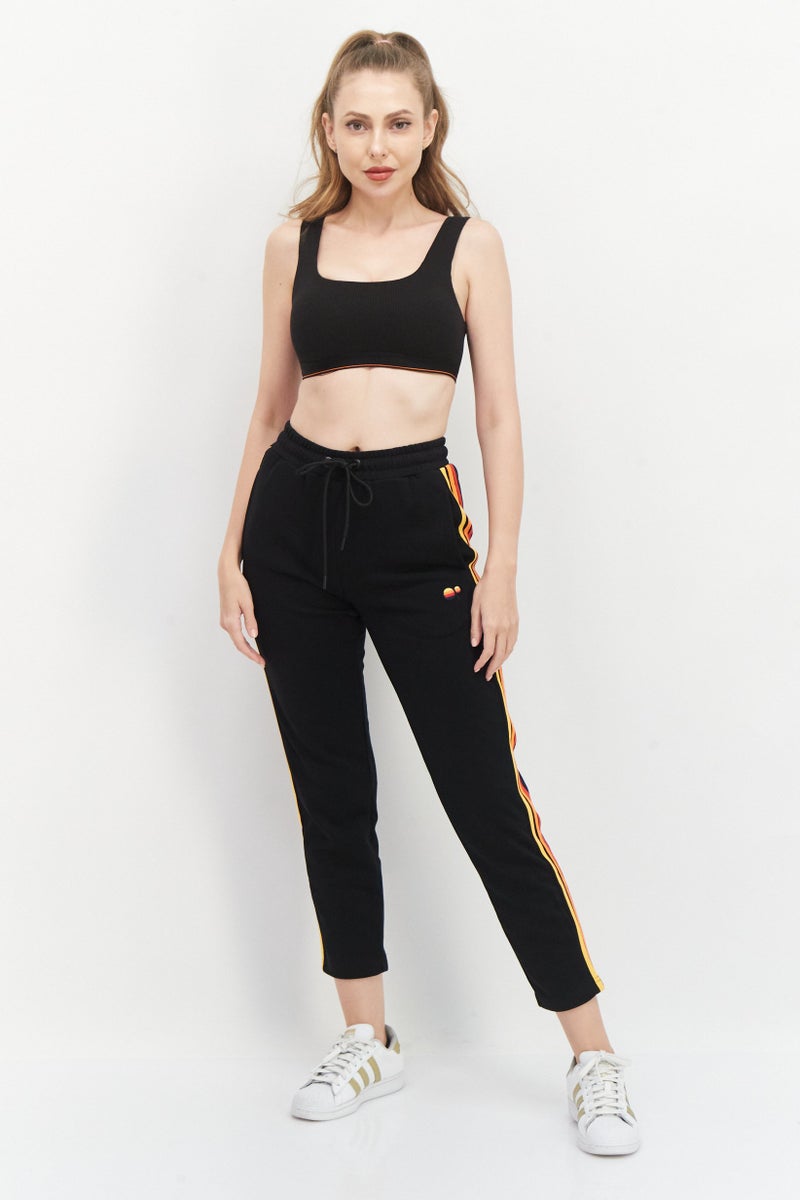 Ocean Pacific Women Drawstring Embroidered Logo Sweatpants, Black - Image 4