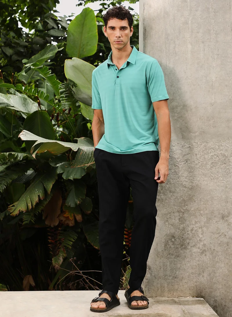 CAHOOT  Men's Aqua Green Seamless Gradient-Texture Polo T-Shirt for Men | Best Price UAE