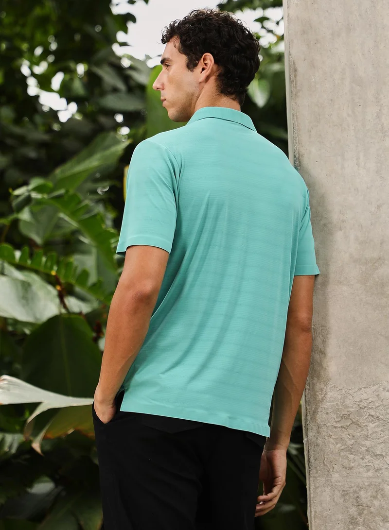 CAHOOT  Men's Aqua Green Seamless Gradient-Texture Polo T-Shirt for Men | Best Price UAE
